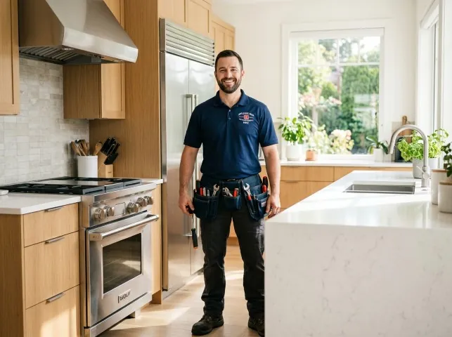 Appliance Repair Hero technician in a Bonfield, IL kitchen after an appliance repair